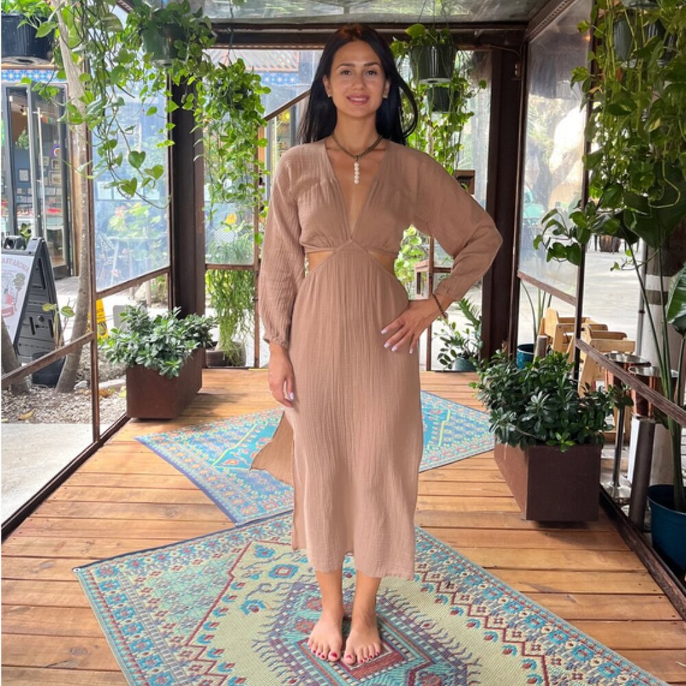SOLD, Pink Bohemian Cut Out Maxi Dress, Organic Cotton